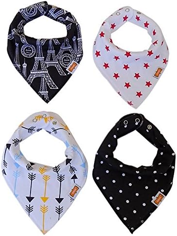 Baby Bandana Bibs, Unisex 4 Pack Cute Bib with Snaps - Best for Babies Drooling, Teething and Feeding - 100% Soft Cotton &amp; Waterproof Fleece Backing. Perfect Baby Shower Gift Set for Boys &amp; Girls