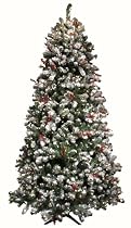Good Tidings Tiger Pine Artificial Prelit Christmas Tree 7-1/2 Feet Tall with 800 Clear Lights and Flocking