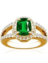14K Yellow Gold Cushion Cut Emerald Ring With Sidestones (GIA Certificate)