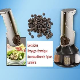 INDISCOUNT � Moulin Electrique Poivre Epices 6 R�servoirs + Lumi�re