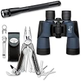 Produkt-Bild: Outdoor Set 17, bestehend aus: Leatherman Charge TTi inklusive Lederholster, Mag-LED Mini LED 2AA schwarz inklusive Batterien; Trailite Optics Aquanaut 7x50 Fernglas