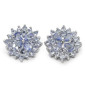 2.35 Carat Genuine Tanzanite Pears and Round Cluster Earrings by JewelzDirect