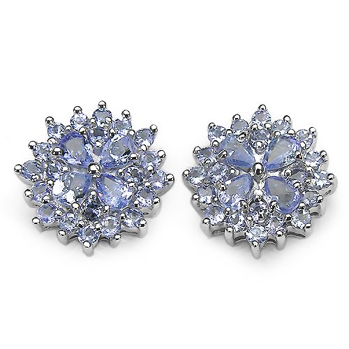 2.35 Carat Genuine Tanzanite Pears & Round Cluster Earrings