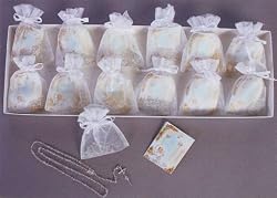 Baptism Remembrances - 12 Rosaries (6 Gold, 6 Silver) Gift Packaged in White with Gift Cards