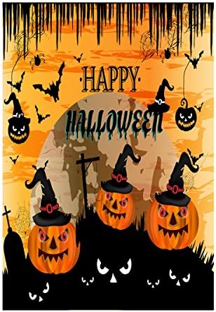 LDJ Happy Halloween with pumkins, moon, black spiders, bats Double Sided Decorative Flags 100% Polyester And Waterproof,Fade,And Mildew Resistant, Custom Garden Flags 12.5 X 18 Inch Banner Home Flags