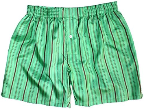 Royal Silk - Sexy Green Island Madras Stripes - Men's Silk Boxers