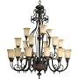 Progress Lighting P4540-92C Twenty-One Light Chandelier with Antique Stone-Etched Glass and Scrolls with Decorative Acorn Ornaments, Old Iron Crackle