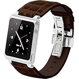 IMAGE OF iWatchz STLDBRDYTP Timepiece Stainless Leather Watch Strap for iPod nano 6th Gen with Deploy (Dark Brown)