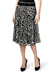 Per Una Contrast Leaf Print Mesh Skirt