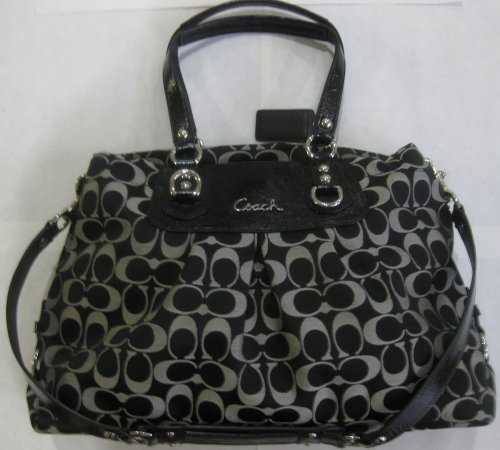 Coach Signature Ashley Sateen Carryall Business Satchel Bag Purse Tote 15510 Black White