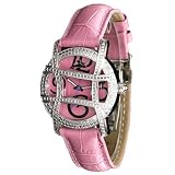 Just Bling Ladies JB-6214L-F Stainless Steel Designer Dial Pink Leather Diamond Watch