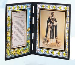 St. Martin de Porres Stained Glass Plaque in Spanish, 10" x 7" - MADE IN ITALY