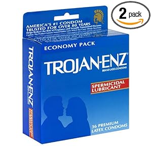 Trojan-Enz Latex Condoms, Spermicidal Lubricant, 36-Count Boxes (Pack of 2) by Trojan