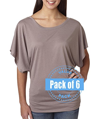 Bella Womens Flowy Draped Sleeve Dolman Tee -Pebble-XX-Large-6PK