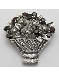 Sterling Silver 39 mm Wide 38 mm Length FLOWERS Marcasite Brooch Pin