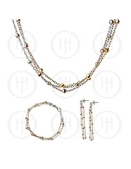 Sterling Silver -Tri-colour Necklace Bracelet Earrings Set (NBE-001)