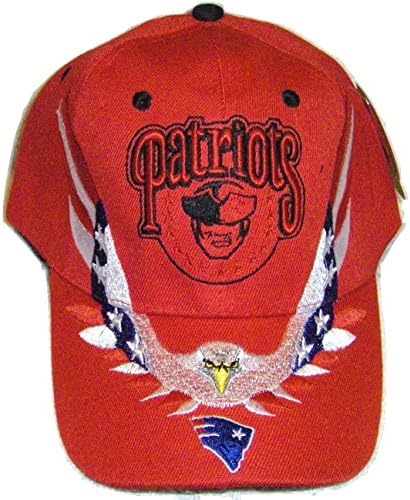 New England American Bald Eagle Adjustable with Feathers OSFA Baseball Hat Cap with Velcro Enclosure (Red)