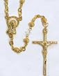 Rosary - Latin Cross - 4mm Gold Beads with Crystal - 16in. Gold Plated Chain - Deluxe Box Included - IMPORTED FROM ITALY