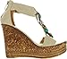 Refresh GRITA-05 Women's Beaded Platform T-strap Cork Wedge Heel Sandal