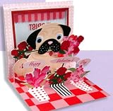 Valentine's Day Greeting Card - Pug Bouquet Doggy Pop-Up