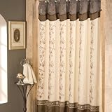 BrownTanFloralPolyesterBathroomShowerCurtain