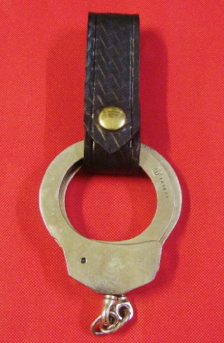 Sav-A-Jake Basketweave Leather SWAT/Law Enforcement Police Security Detective Handcuff Strap - Brass Snaps On Sale