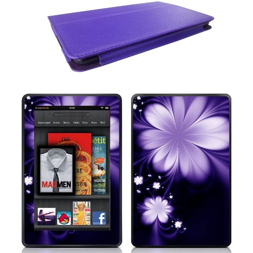 Mochie (tm) Genuine Leather Bold Standby Pouch Case Cover Jacket for Amazon Kindle Fire Tablet (Purple) + Skin Accessory Combo
