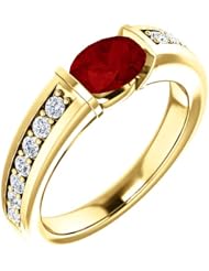 10K Yellow Gold 7.00x5.00mm Oval Cut Ruby and Diamond Ring -- LIFETIME WARRANTY