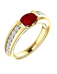 18K Yellow Gold 7.00x5.00mm Oval Cut Chatham Created Ruby and Diamond Ring -- LIFETIME WARRANTY