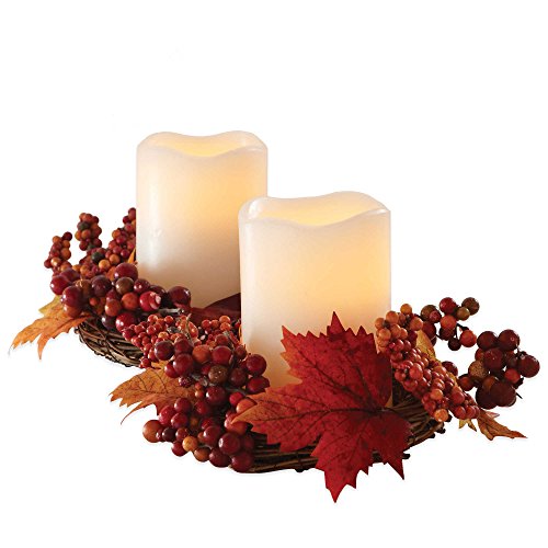 Loft Living Harvest Wreath Centerpiece with Flameless Pillar Candles (Set of 2)