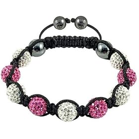 SHAMBALLA STYLE CRYSTAL DISCO BALL FRIENDSHIP BEAD BRACELETS[Pink & white with black string]