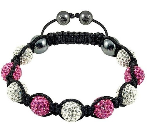 SHAMBALLA STYLE CRYSTAL DISCO BALL FRIENDSHIP BEAD BRACELETS[Pink & white with black string]