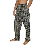 Mens Bottom Drawers Plaid Cotton Thermal Sleepwear / Pajama Pants - Royal Blue & Yellow