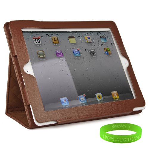 Brown Padded iPad Skin Cover Case Stand with Screen Flap and Sleep Function for all Models of The New Apple iPad ( 3rd Generation, wifi , + AT&T 4G , 16 GB , 32GB , 64 GB, MC707LL/A , MD328LL/A , MC705LL/A , MC706LL/A , MD329LL/A , MD368LL/A , MC756LL/A , MC744LL/A ect.. ) + Live * Laugh * Love Vangoddy Trademarked Wrist Band!!!