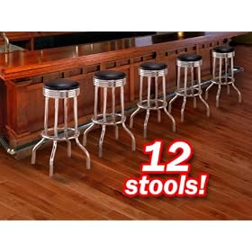 MAN CAVE 12 Chrome Black Extra Strong Restaurant Strong Swivel Barstools by The Furniture Cove