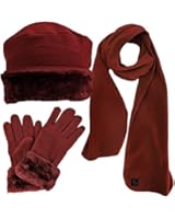 Luxury Divas Fleece Hat Scarf & Glove Set With Cloche Fur Trim
