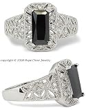 Antique Inspired CZ Rings - Antique Inspired Filigree Design Simulated Black Diamond CZ Ring