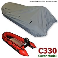Seamax Dinghy Tender Raft Cover Model: C330, For Inflatable Boat Beam:5.3-5.7ft Length:9.3-10.8ft Gray Color, With Elastic String & Tie Down Rings Fit Achilles Mercury Zodiac by SEAMAX MARINE