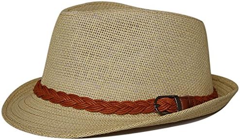 Kimmy Classic Women's Summer Fedora Straw Hat with Braided Band Beige