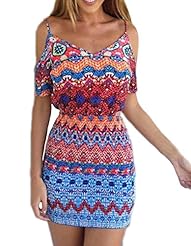 Polyester Off the Shoulder Spaghetti Strap Geometric Print Bodycon Dress/Mini Dress 