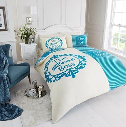 Adult Bedding the Real Boss Cream/teal King Duvet Cover