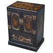 Handmade Oriental Furniture - 27" Antique Style Red Leather End Table With Bas Relief Detail