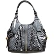 GOLDENBLEU Delilah Satchel Handbag in Black with Snake Embossed & Black Patent