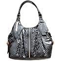 GOLDENBLEU Delilah Satchel Handbag in Black with Snake Embossed & Black Patent