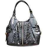 GOLDENBLEU Delilah Handbag in Black with Snake Embossed & Black Patent