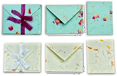 Hand Made Paper Envelop with Petals of Real Flowers Rose &amp; Marigold, Includes Message Card inside , total 12 number envelops , perfect gift , or to write message for someone especial