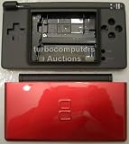 Crimson Red & Black   Nintendo DS Lite Complete Full Housing Shell Case Replacement Repair w/ Hinge Set