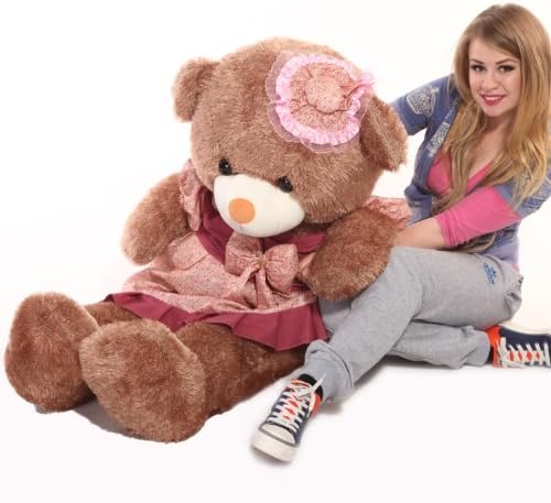 HDYCBlansdi-55"-Giant Huggable and Adorable Smile with wearing hat and skirt Soft stuffed Plush Teddy Bear Light brown