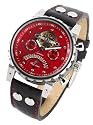 Burgmeister Limoges BM136-942 Herren Automatik Uhr Edelstahl/bicolor rot offene Unruh Datum/Tag/Monat/24h Leder schwarz