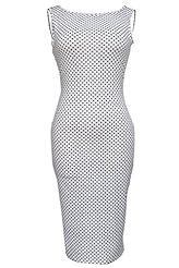 Sexy Polka Dot Print Open-Back Jersey Sleeveless Knee Length Club Dress/Midi Dress 